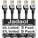 Jadaol Cat6 Ethernet Patch Cables 3ft 5-Pack, 10Gbps 24AWG Pure Copper RJ45 Cat6a Patch Cable, Support Cat8/7 Network, Outdoor&Indoor Rated for Patch Panel to Switch, Server, Router, Modem, PC - Black