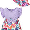 SUNNY PIGGY Newborn Baby Girl Clothes Baby Girl One Piece Romper Fall Winter Long Sleeve with Hat Sets Cute Infant Outfits (Purple)