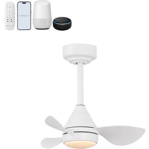 OVAL AIR AIR8000B Albini 22" Contemporary Minimalist 6-Speed Metal Mobile-App/Remote-Controlled Dimmable Smart Integrated LED Ceiling Fan for Living Room, Bedroom, Office, Frost White