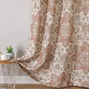 Central Park Floral Vintage Medallion Print Curtain Panel Linen Blended Botanical Print Window Drapery with Grommet Top for Bedroom, Living Room, Gold/Red, 54"x84"x2