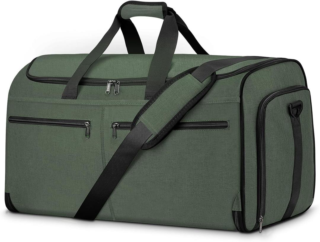 Bukere Garment Bags for Travel, Large Convertible Garment Duffel Bag for Men Women, Shoe Compartment, 2 in 1 Hanging Dress Suitcase Suit Travel Bags (Green)