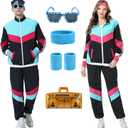 80s Tracksuit for Men Women Retro Windbreaker Set 80s 90s Outfit for Men 80s Track Suit for Couple 90s Shell Suit, L