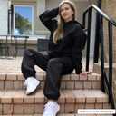 Women 2 Piece Oversized Tracksuit Set Fall Fashion Clothes Lounge Outfits Hoodie Airport Travel Pants Sweatsuit (Black, L)