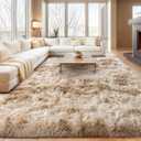 Large Plush Shaggy Rug High Pile Fluffy Rug for Living Room, Big Plush Non-Skid Shag Carpet, Soft Shaggy Rugs for Bedroom Indoor Modern Home Decor Tie Dye Camel 9x12ft
