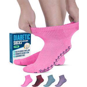 Doctor's Select Diabetic Ankle Socks with Grippers for Men and Women - 4 Pair 1/4 Length Neuropathy Socks for Women (Large)