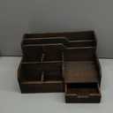 Brown Wooden Mail Organizer, Desk Organizer with 7 Compartments and Drawer, Rustic Mail Sorter with Pen Holder, Tabletop Mail Basket, Office Accessories Holder for Pen File Letter Document