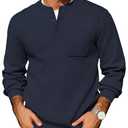 COOFNADY Mens Knitted Sweater Button Up Henley Neck Dressy Pullover Sweater Light Weight Loose Fit Casual Basic Knitwear Tops Dark Navy Blue M