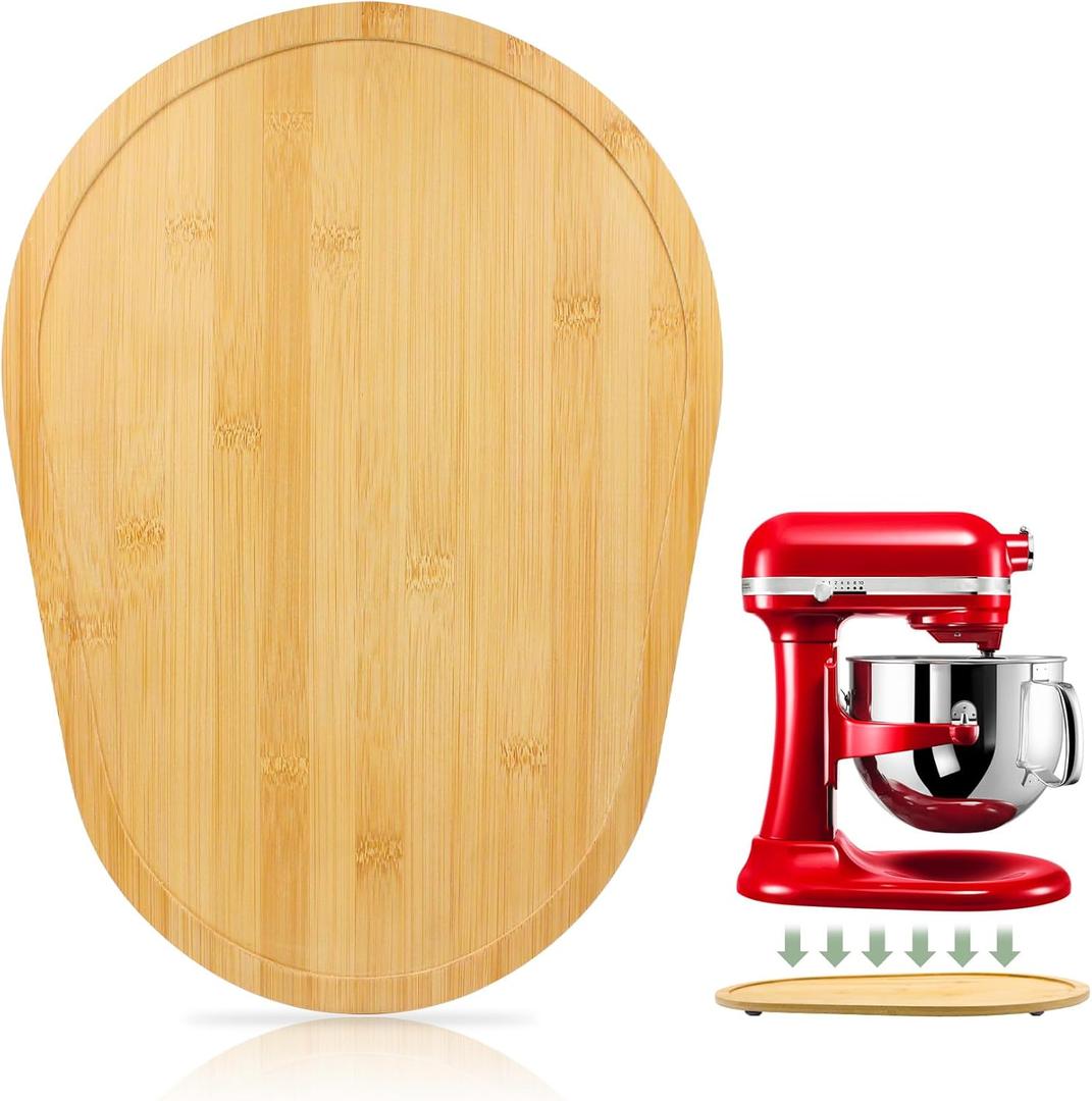 Mixer Slider Compatible with 5.5-8 QT Kitchen Aid Stand Mixers, Kitchen Countertop Storage Mover Sliding Caddy Mixer Slider Mat for Kitchen Aid Stand Mixer Accessories Attachment (Bamboo - Natura)