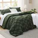 Bedsure Boho Comforter Set Queen - Olive Green Tufted Queen Size Comforter, 3 Pieces Farmhouse-Style Embroidery Bed Set, Soft Fluffy Geometric Pattern Bedding for All Seasons