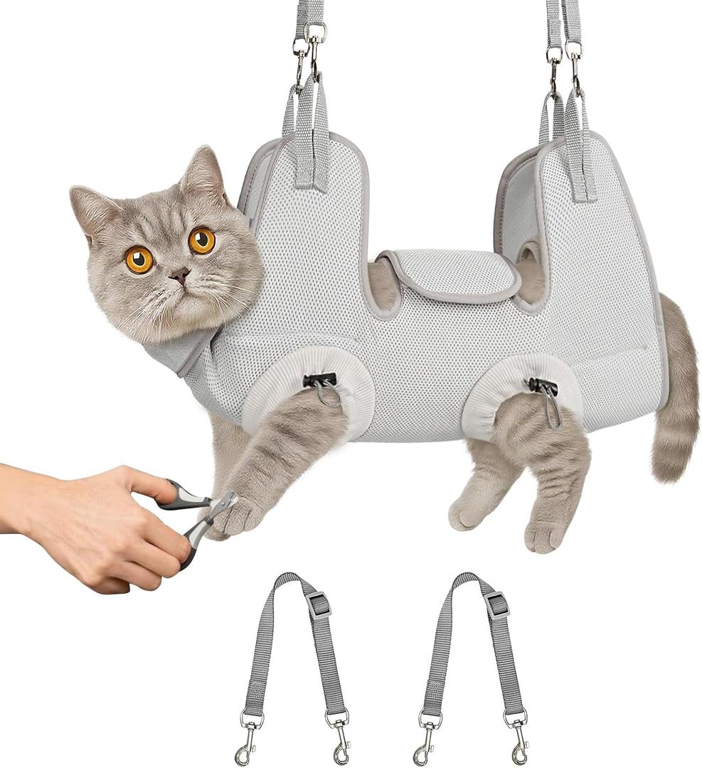 Supet Cat Grooming Hammock Harness for Nail Trimming, Cat Grooming Hanging Sling for Nail Clipping, Pet Restraint Holder for Cutting Nails, Medicine, Ear & Teeth Cleaning, Eye Care (Grey L)