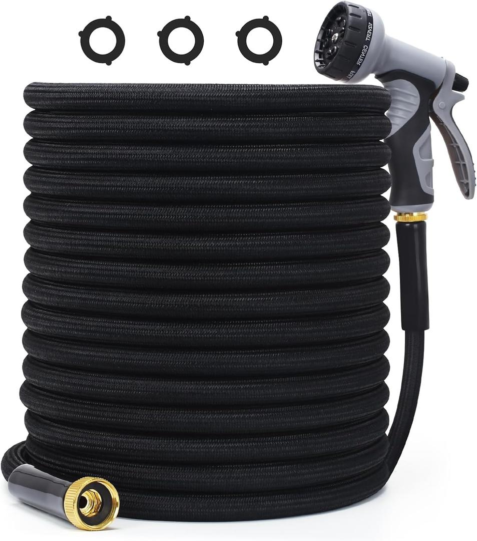 Garden Hose 50ft, Non-Expanding Water Hose Ultra Lightweight, Kink-Free, Sturdy, Flexible, with 10-Pattern Spray Nozzle, 3/4" Brass Alloy ConnectorsAbrasion Resistant Hose for Yard, Outdoor,Camper