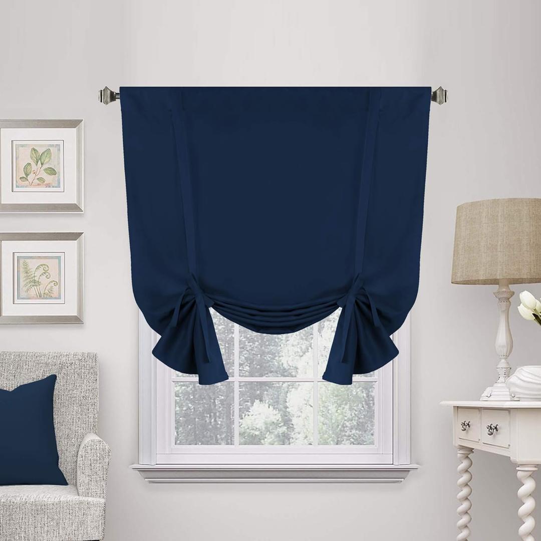 H.VERSAILTEX Thermal Insulated Blackout Tie up Curtain, Room Darkening Window Shade (Rod Pocket Panel for Small Window) - 42" Wide by 63" Long - Solid in Navy
