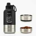 34oz Dog Water Bottle, Stainless Steel Dog Water Bottle Dispenser with Detachable Food & Water Bowls, Keeps Water Hot/Cold, for Walking, Hiking, Camping(Black)