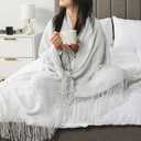 PAVILIA White Knit Throw Blanket for Couch Bed, Soft Knitted Farmhouse Sofa Throw for Living Room, Lightweight Decorative Summer Throw Blanket for Chair, Outdoor Textured Boho Blanket, 50x60