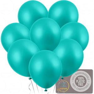AFTERLOON Biodegradable Balloons Pearlized Turquoise Blue (Tiffany) 12 Inch 100 Pack, Pearlescent Thickened Extra Strong Latex Helium Float, for Baby Gender Reveal Wedding Birthday Party Decorations