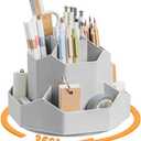 Cayxenful Pencil Pen Holder for Desk,9 Slots 360 Degree Rotating Desk Organizers,Desktop Storage Stationery Supplies Organizer, Cute Pencil Cup Pot For Office, School, Home, Grey