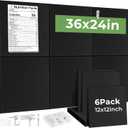 Cork Board for Walls Alternative 36" x 24", 6 Pack Bulletin Boards 30x30cm, Heavy Duty Felt Pin Board with 60 Push Pins & 10 Adhesive Sheets, Black Corkboard for Home Office Wall Decor