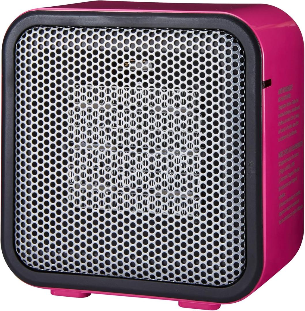 Amazon Basics Ceramic Space Heater, Mini Heater for Office Desk, Portable Tent Heater for Camping (Indoor Use), 500 W, With Tip-Over Protection, Lightweight (1.4 LBS), Pink, 5.9 x 3.2 x 6 inches