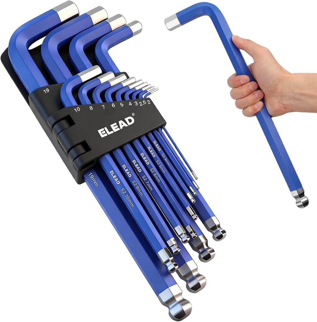 ELEAD Jumbo Hex Key Allen Wrench Set | 13-Piece Metric 2-19mm | Long Ball End Durable S2 | 4" - 13.5" Long | Automotive | Mechanic | Furniture | Professional Grade Tools