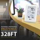 Indoor Outdoor Thermometer Wireless Weather Station, Temperature Humidity Monitor Battery Powered Inside Outside Thermometers with 330ft Range Remote Sensor and Backlight DisplayWH01