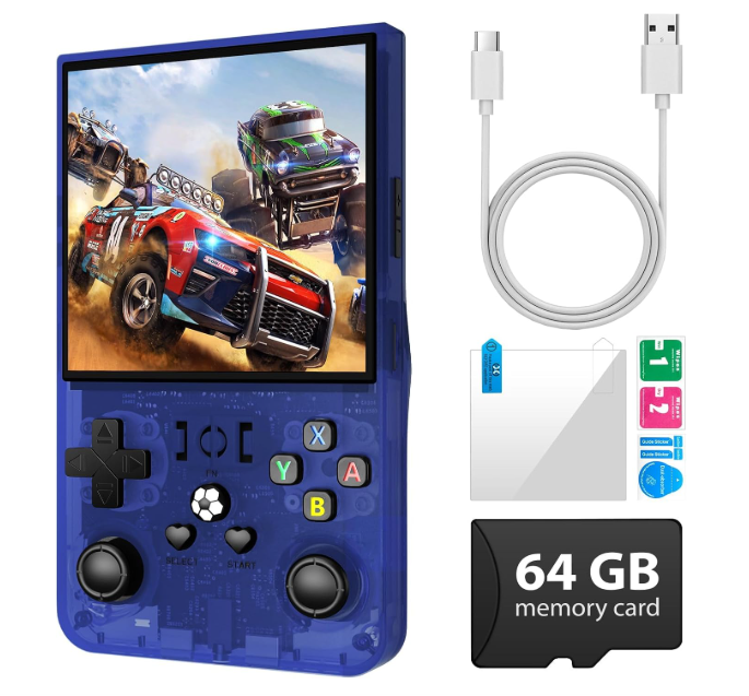 R36 Max Retro Handheld Game Console, Video Game Console with 64G Built-in 18000+ Games, 4000mAh Rechargeable, Support 30+ Simulators, Linux System, 4.0 Inch IPS Screen Portable Pocket Arcade (Blue) 