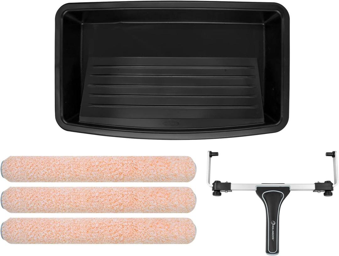 ROLLINGDOG 5PC 18 Inch Paint Roller Kit -18 Paint Tray, Wide Paint Roller 18 Inch Kit, Microfiber Roller Sleeves(Pack of 3)