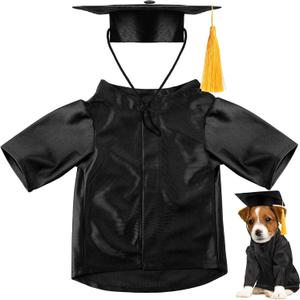 Dog Graduation Cap and Gown 2026 Washable Pet Graduation Costume for Dog Cat Shirt and Hat(Traditional,M,Black)