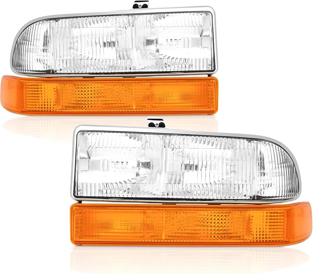 Headlights Assembly compatible with1998-2004 Chevy S10,1998-2005 Chevy Blazer Headlamp w/Bumper Lights 4Pcs, Factory Style