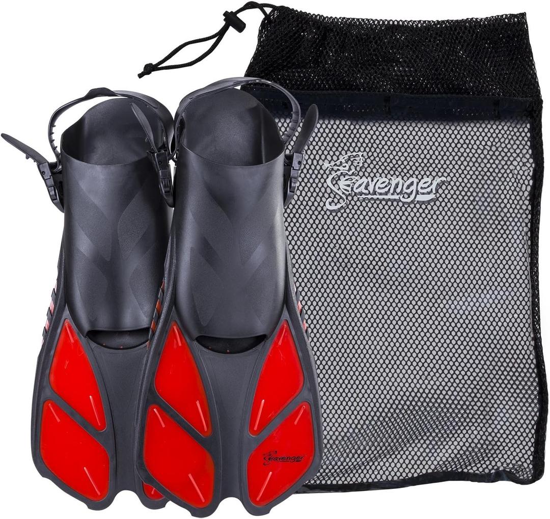 Seavenger Torpedo Snorkeling Fins for Travel (Large-X-Large, Red)