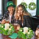 8 Pcs St. Patrick's Day Candle Rings, 14 Inch Shamrock Wreaths for Table Centerpieces Irish Clover Wreath for Front Door Porch Window Wall Decor, Spring Green Artificial Foliage Berry Wreath
