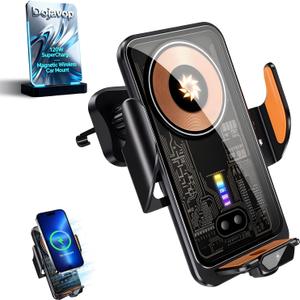 Fast Wireless Car Charger Wireless Charging Phone Mount for Car Magnetic Navigation Car Phone Holder Automatic Smart Sensor Clamping Rotating with Charger Station Fast Wireless Charger Max 120W(Black)