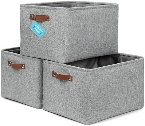 OrganiHaus Extra Large Fabric Storage Bins for Shelves 16x13in, Closet Storage Baskets for Shelf Organizing, Canvas Rectangle Bins for Organization, Linnen Baskets for Organizing - Gray