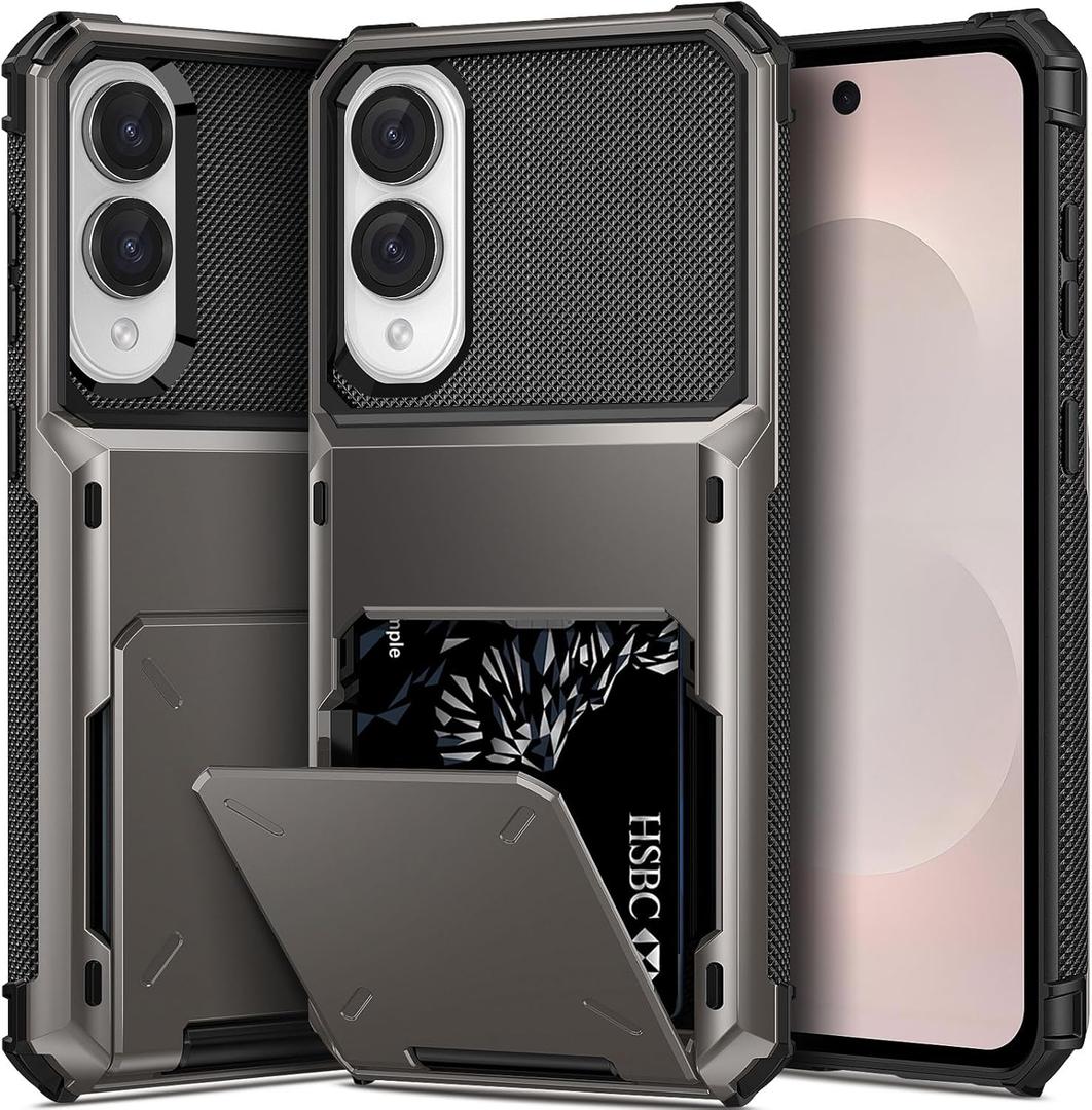 TOPAUX for Samsung S25 Edge Wallet Case/Galaxy S25 Edge Wallet Case Card Holder 1 to 5 Credit Card ID Slot Flip Cover Secure Back Pocket Dual Layer Anti-Scratch Protective Shell Hard Bumper Gunmetal