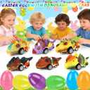 Grenfield Pull Back Monster Dinosaur Truck Toys Bulk, Large Easter Egg Fillers, Basket Stuffers for Kids Easter Egg Stuffers, Classroom Prizes, for Easter Egg Hunts, Party Favors, Kids, School