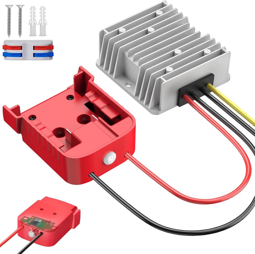 18V to 12V Azocek Step Down Converter Compatible with Milwaukee 18V Battery, Upgraded Power Wheel Battery Adapter with Overdischarge and Switch, 240W Voltage Regulator 12V 20A Buck Converter (Red for MK)