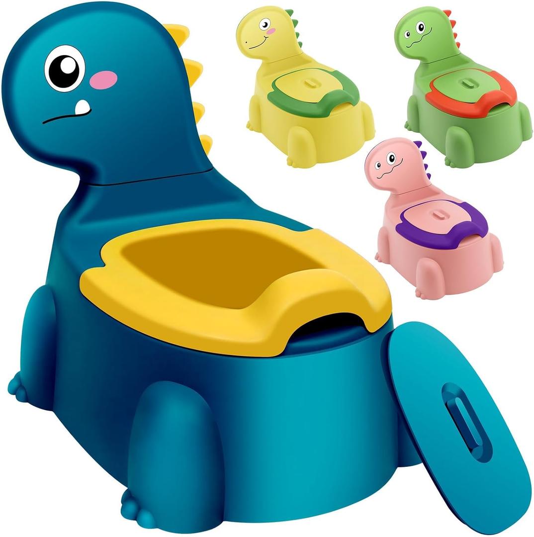 Potty Seat Baby Training Chair Boys Girls Toddler Dinosaur Comfortable children 1-5 years old Baby toilet Animal seat with lid back potty trainer (Blue)