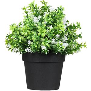 YZZY Faux Plants Pinecone Indoor with Black Plastic Pots, Fake Plants Orchidfor Home Decor, Artificial Potted Eucalyptus for Living Room Office Decoration (FY145 Orchid -M, 1pcs)