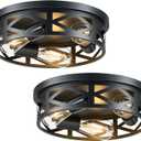 VONLUCE Flush Mount Ceiling Lights, 3-Light Hallway Ceiling Lighting Fixtures, 13 inch Farmhouse Metal Cage Ceiling Lights for Entryway Kitchen, Adjustable Lamp Holders, 2 pcs, Black