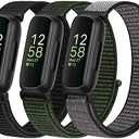 WNIPH Nylon Bands Compatible for Fitbit Inspire 3/Inspire 2/Inspire/Inspire HR/Ace 3/Ace 2 Bands, Breathable Sport Replacement Straps Soft Adjustable Solo Loop Dark Black+Navy Green+Iron Grey