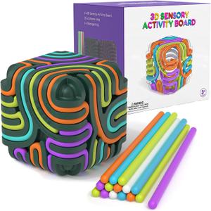 Accevo 3D Sensory Activity Board, Silicone Fidget Cube Toy for Stress Relief, Calming, Focus, ADHD and Autism, 5 Colors Sensory Toys Game Controller for Kids 3+ & Adults with 15 Strings