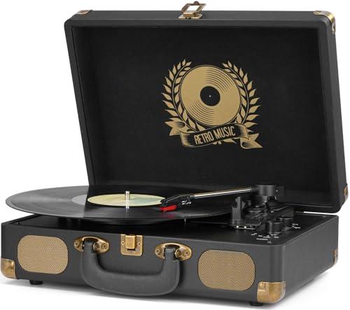 Vinyl Record Player Bluetooth Turntable 3-Speed Suitcase Portable Vintage Belt-Driven Record Player with Built-in Speakers RCA Line Out AUX in Headphone Jack LP Recording to Convert Records to MP3