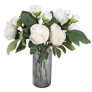 IPOPU Silk White Flowers Artificial Peonies 5PCS 10heads Vintage Fake Peonies Silk Peonies with Stems Real Look for Spring Decorations Floral Arrangements Home Table Centerpiece (White)