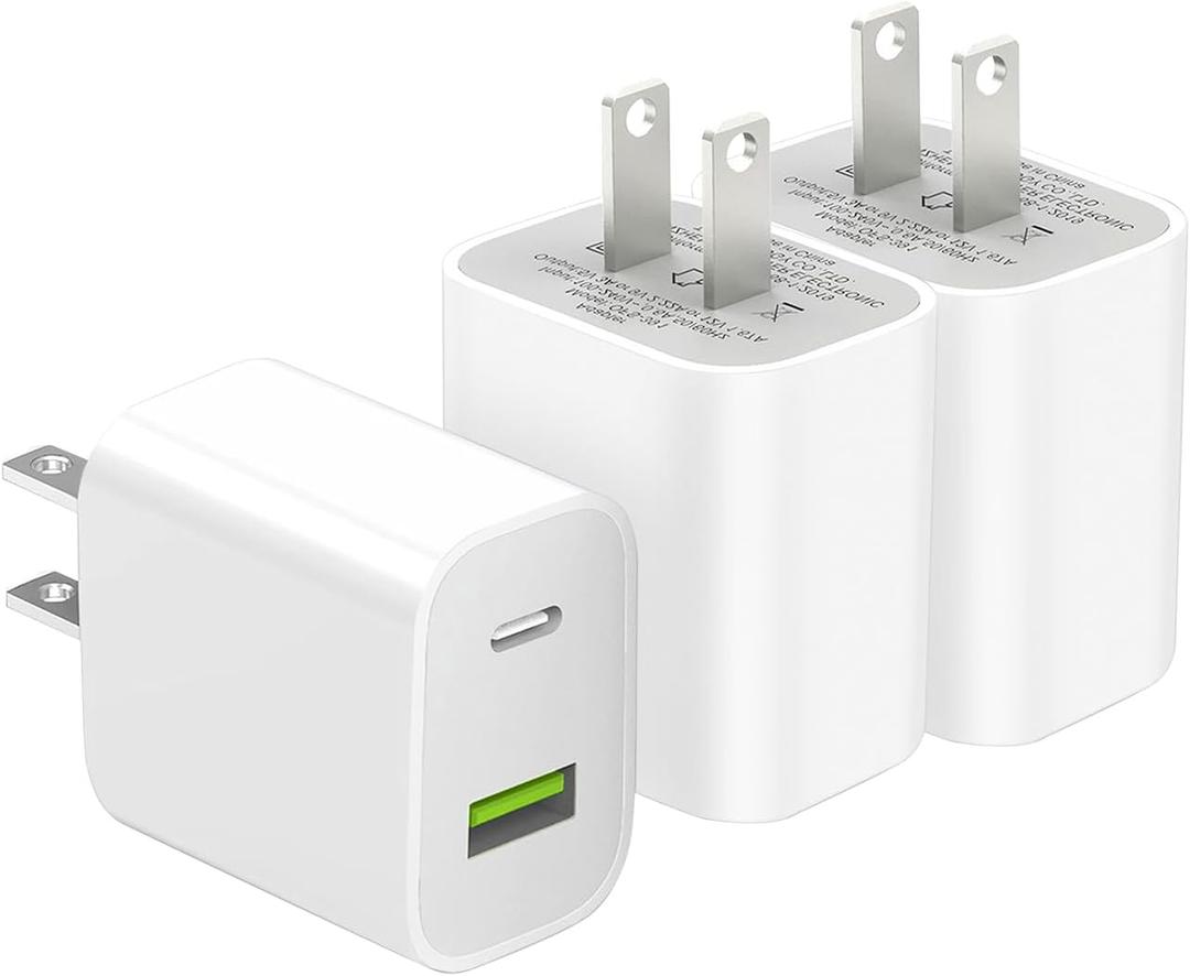 3 Pack USB C Charger Block, Dual Port Type C Wall Charger Fast Charging 20W Power Adapter Cube for iPhone 14/14 Pro/14 Pro Max/14 Plus/13/12/11, XS/XR/X, iPad, Samsung, More