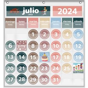 Monthly Calendar Pocket Chart for Classroom, Printed Days of The Week with Cards, Learning for Home or Kindergarten, Teacher Must Have Supplies That Fits Any School Décor (Spanish White)