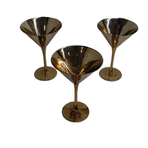 MyGift 8-Ounce Modern Metallic Gold Tone Martini Glasses, Elegant Golden Drinking Glass for a Cocktail Party, Wedding, or Anniversary Dinner, Set of 3