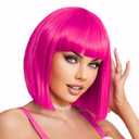 Hot Pink Bob Wig With Bangs 12 Inch Short Synthetic Fiber Bob Wigs for Women Short Bob Wigs and Halloween Cosplay Bob Wig With One Cap (Hot Pink)
