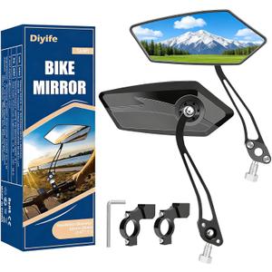Diyife Bike Mirror 1 Pair, [New Version] HD Wide Angle Large Handlebar Rearview Mirror, Blast-Resistant 360Adjustable Bicycle Rear View Mirror Accessories for Ebike Mountain Road Bike (2 PCS-Black)