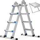 13.5FT Aluminum Foldable Extension Ladder - Heavy-Duty A-Frame Adjustable Design for Home & Work, 330lbs Capacity, Retractable System with Safety Lock