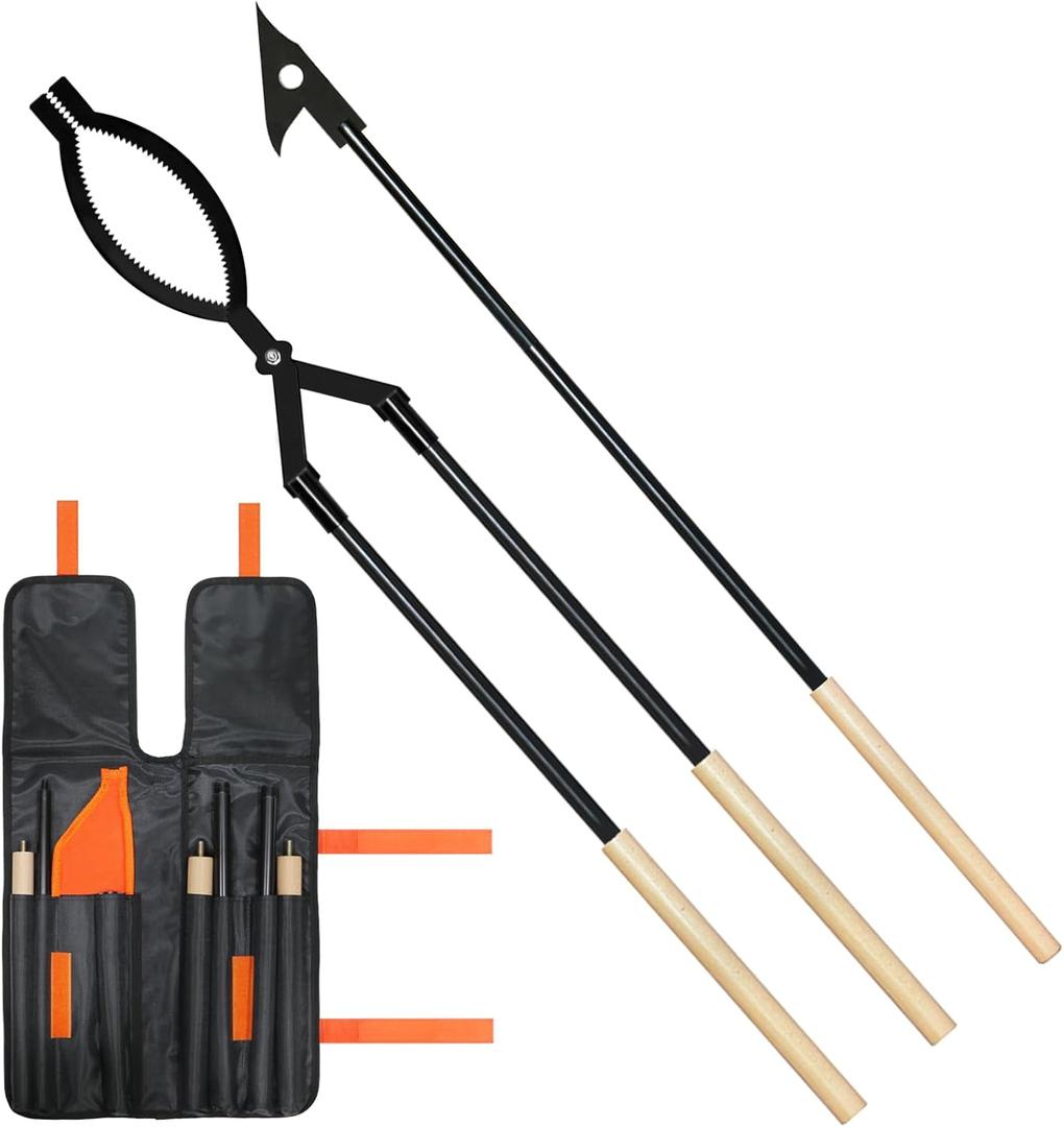 42" Fire Tongs Firewood Log Grabbers and Fire Poker Set, Portable Detachable Heavy Duty Large Fire Tongs Fire Poker Tools Set for Fire Pit, Fireplace, Camping, Bonfires Outdoor/Indoor