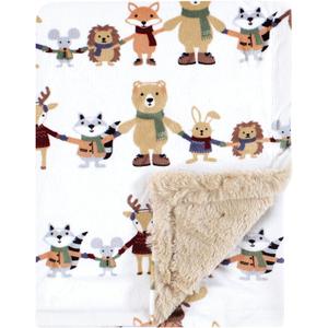 Hudson Baby Unisex Baby Plush Blanket with Furry Binding and Back, Winter Woodland Friends, One Size